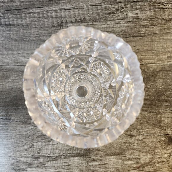 Vintage Crystal Glass Vase Etched Pattern Scalloped Edge - Picture 2 of 15